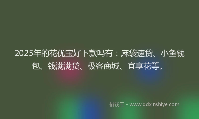 2025年的花优宝好下款吗有：麻袋速贷、小鱼钱包、钱满满贷、极客商城、宜享花等。