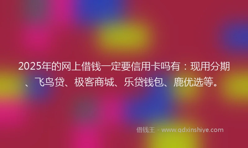 2025年的网上借钱一定要信用卡吗有：现用分期、飞鸟贷、极客商城、乐贷钱包、鹿优选等。