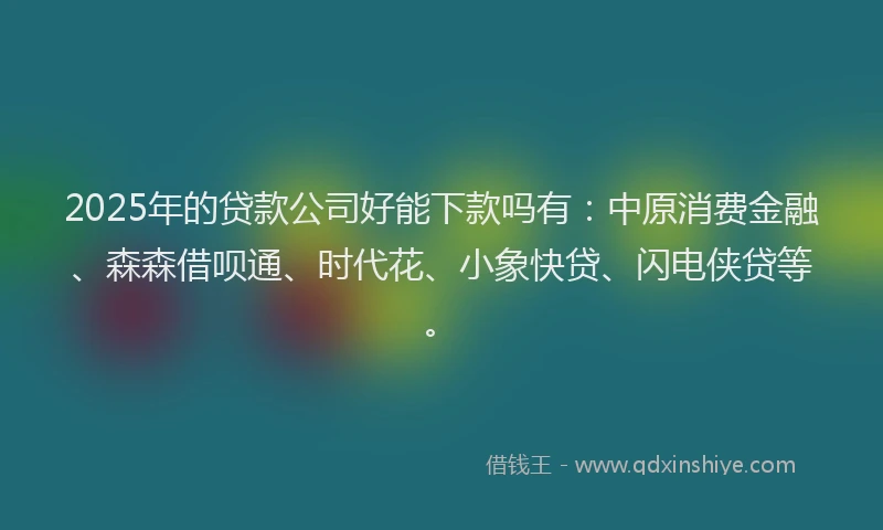 2025年的贷款公司好能下款吗有：中原消费金融、森森借呗通、时代花、小象快贷、闪电侠贷等。