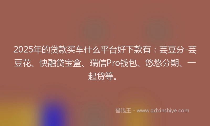2025年的贷款买车什么平台好下款有：芸豆分-芸豆花、快融贷宝盒、瑞信Pro钱包、悠悠分期、一起贷等。