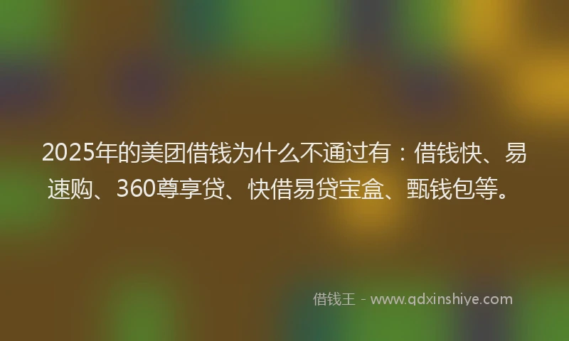 2025年的美团借钱为什么不通过有：借钱快、易速购、360尊享贷、快借易贷宝盒、甄钱包等。