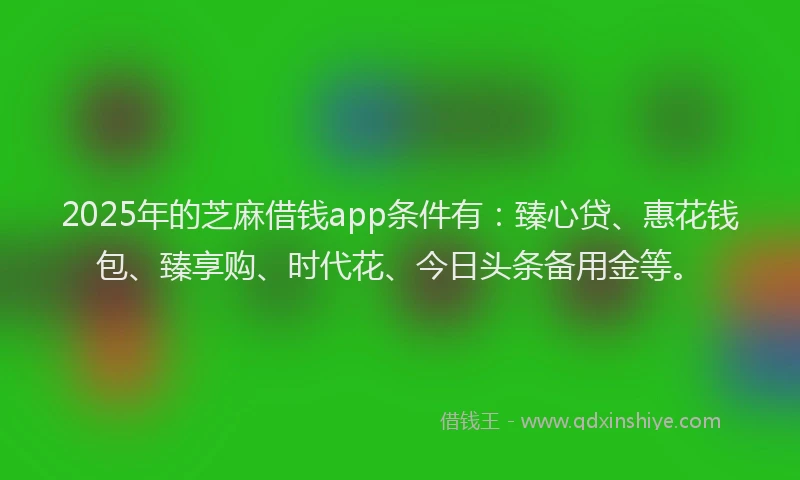 2025年的芝麻借钱app条件有：臻心贷、惠花钱包、臻享购、时代花、今日头条备用金等。
