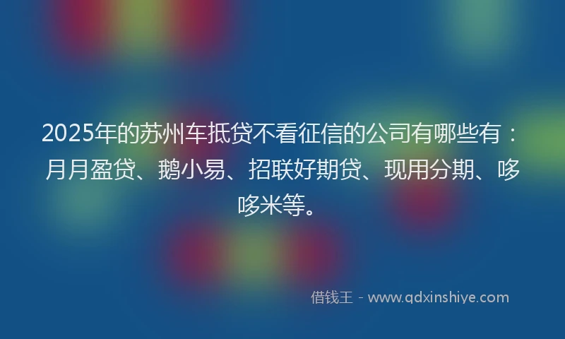 2025年的苏州车抵贷不看征信的公司有哪些有：月月盈贷、鹅小易、招联好期贷、现用分期、哆哆米等。