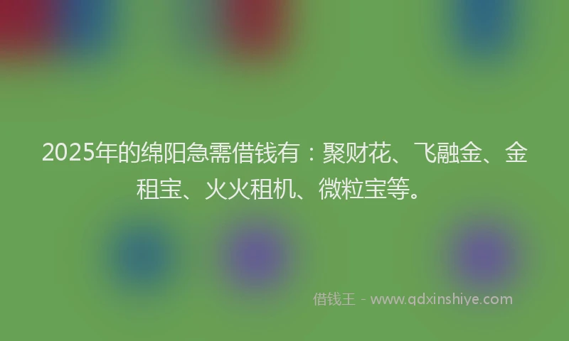2025年的绵阳急需借钱有：聚财花、飞融金、金租宝、火火租机、微粒宝等。