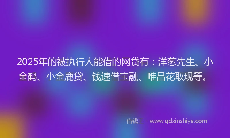 2025年的被执行人能借的网贷有：洋葱先生、小金鹤、小金鹿贷、钱速借宝融、唯品花取现等。
