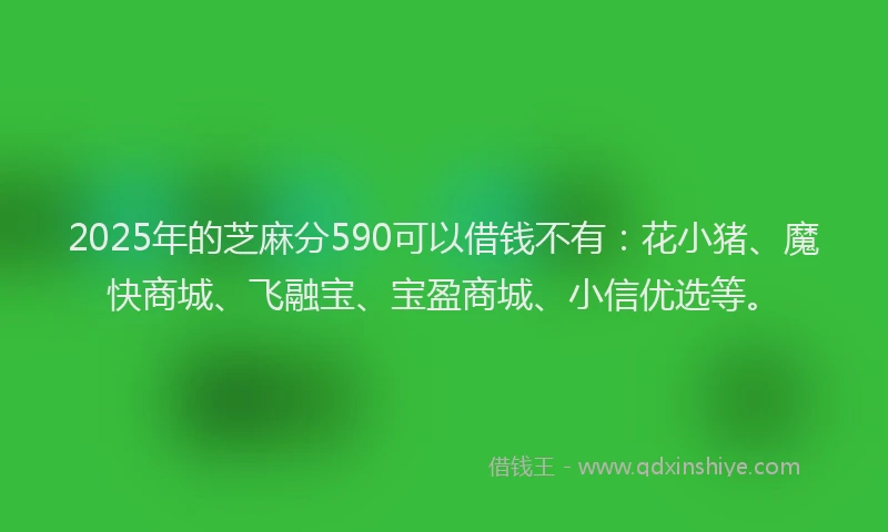 2025年的芝麻分590可以借钱不有：花小猪、魔快商城、飞融宝、宝盈商城、小信优选等。