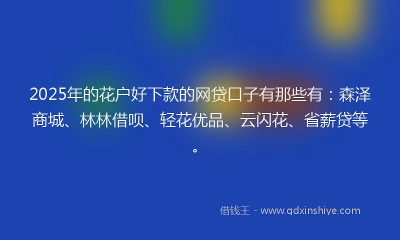 2025年的花户好下款的网贷口子有那些有：森泽商城、林林借呗、轻花优品、云闪花、省薪贷等。