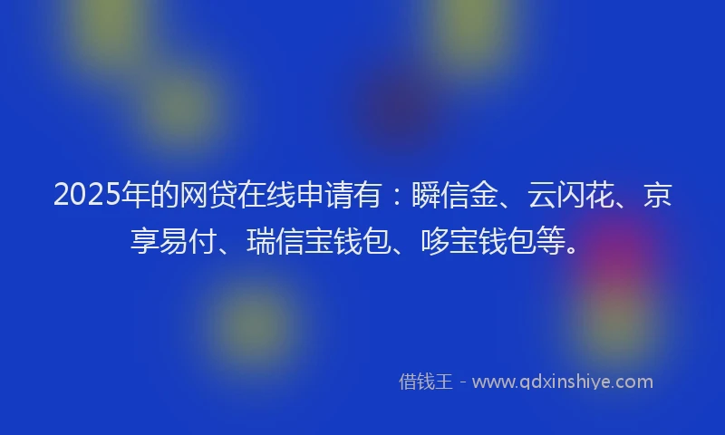 2025年的网贷在线申请有：瞬信金、云闪花、京享易付、瑞信宝钱包、哆宝钱包等。