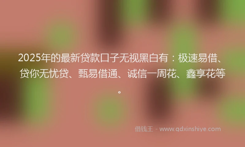 2025年的最新贷款口子无视黑白有：极速易借、贷你无忧贷、甄易借通、诚信一周花、鑫享花等。