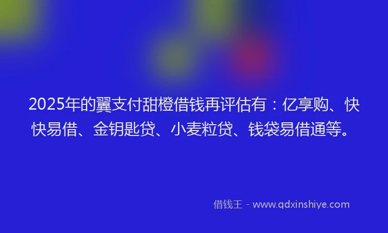 2025年的翼支付甜橙借钱再评估有：亿享购、快快易借、金钥匙贷、小麦粒贷、钱袋易借通等。