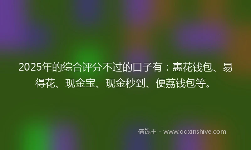 2025年的综合评分不过的口子有：惠花钱包、易得花、现金宝、现金秒到、便荔钱包等。