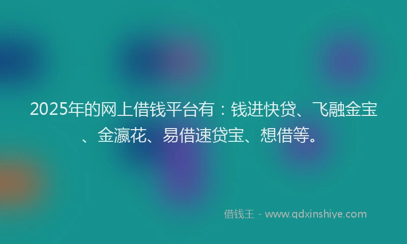 2025年的网上借钱平台有:钱进快贷、飞融金宝、金瀛花、易借速贷宝、想借等。