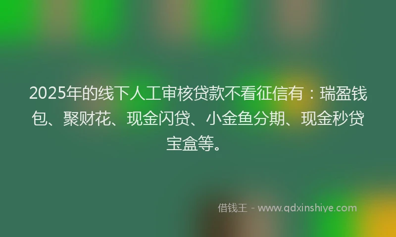 2025年的线下人工审核贷款不看征信有:瑞盈钱包、聚财花、现金闪贷、小金鱼分期、现金秒贷宝盒等。