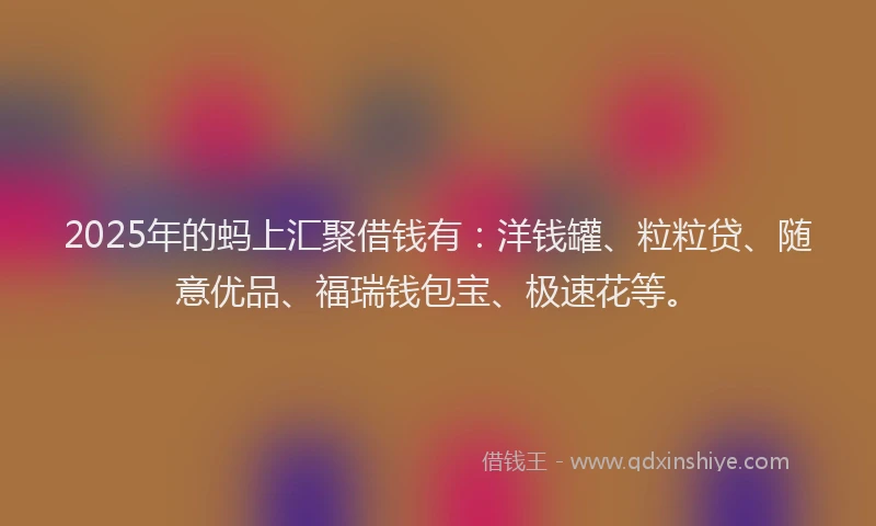 2025年的蚂上汇聚借钱有：洋钱罐、粒粒贷、随意优品、福瑞钱包宝、极速花等。