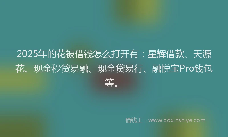 2025年的花被借钱怎么打开有：星辉借款、天源花、现金秒贷易融、现金贷易行、融悦宝Pro钱包等。