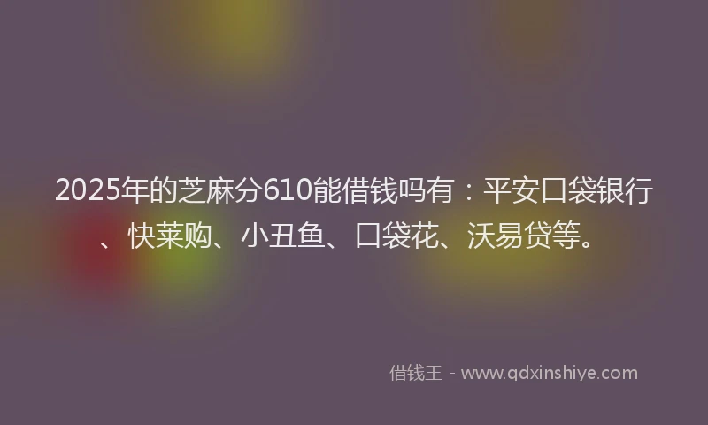 2025年的芝麻分610能借钱吗有:平安口袋银行、快莱购、小丑鱼、口袋花、沃易贷等。
