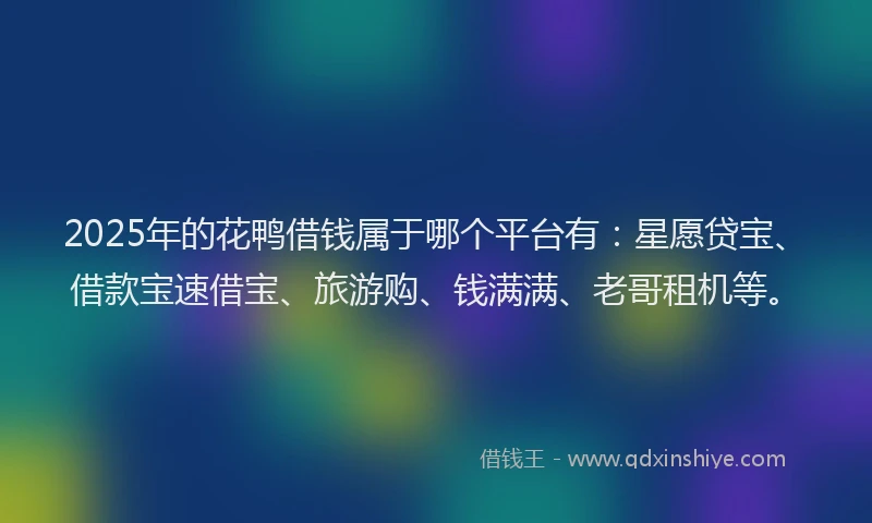 2025年的花鸭借钱属于哪个平台有：星愿贷宝、借款宝速借宝、旅游购、钱满满、老哥租机等。