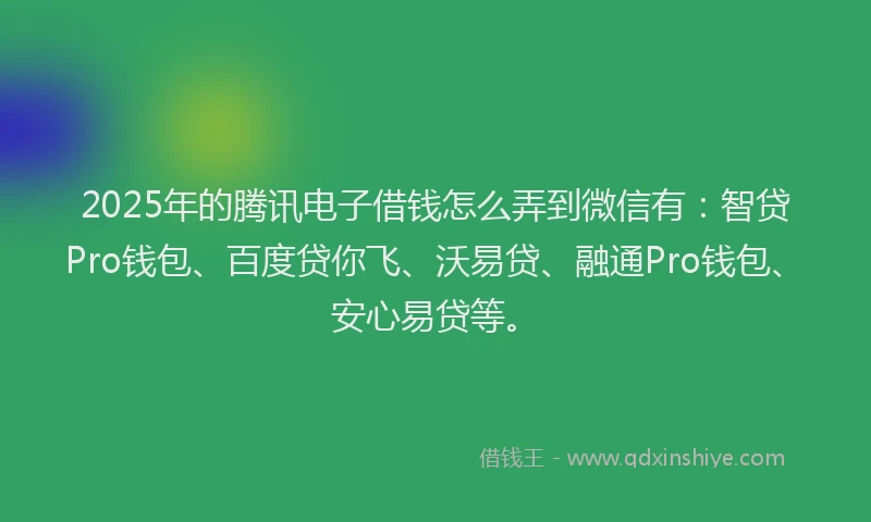 2025年的腾讯电子借钱怎么弄到微信有：智贷Pro钱包、百度贷你飞、沃易贷、融通Pro钱包、安心易贷等。