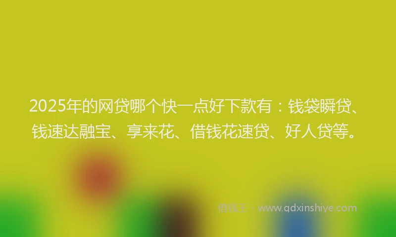 2025年的网贷哪个快一点好下款有：钱袋瞬贷、钱速达融宝、享来花、借钱花速贷、好人贷等。