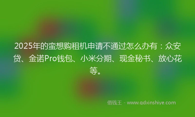 2025年的蛮想购租机申请不通过怎么办有：众安贷、金诺Pro钱包、小米分期、现金秘书、放心花等。