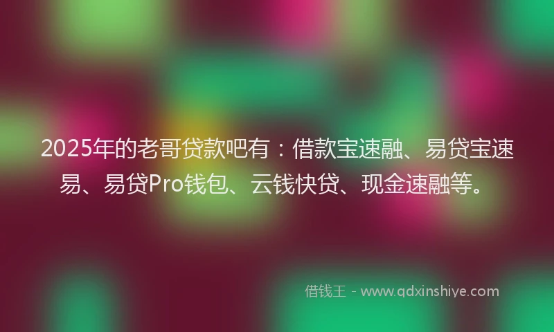 2025年的老哥贷款吧有：借款宝速融、易贷宝速易、易贷Pro钱包、云钱快贷、现金速融等。