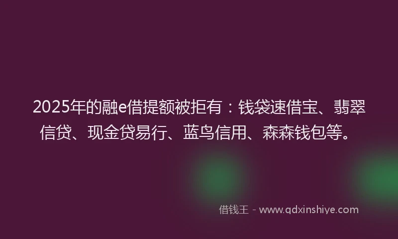 2025年的融e借提额被拒有：钱袋速借宝、翡翠信贷、现金贷易行、蓝鸟信用、森森钱包等。
