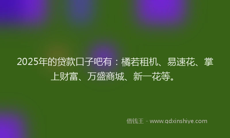 2025年的贷款口子吧有：橘若租机、易速花、掌上财富、万盛商城、新一花等。
