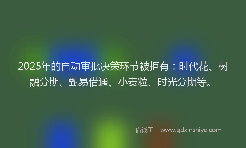 2025年的自动审批决策环节被拒有：时代花、树融分期、甄易借通、小麦粒、时光分期等。