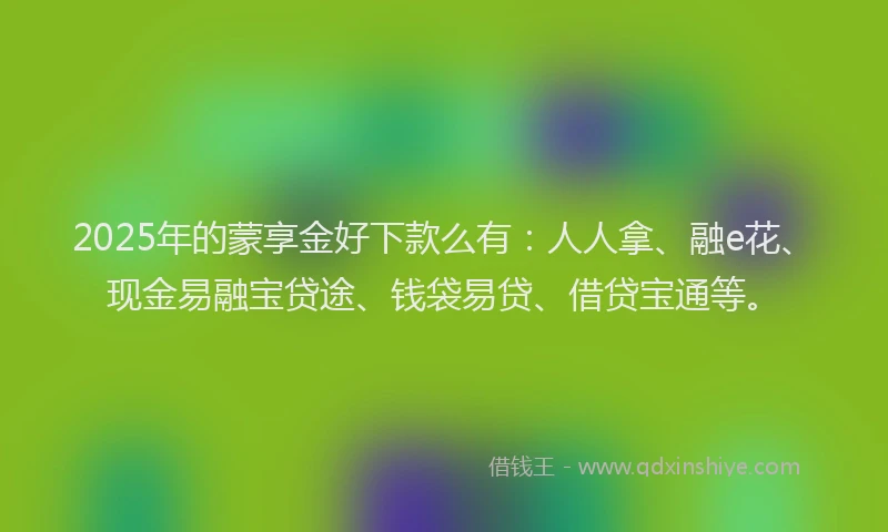 2025年的蒙享金好下款么有：人人拿、融e花、现金易融宝贷途、钱袋易贷、借贷宝通等。