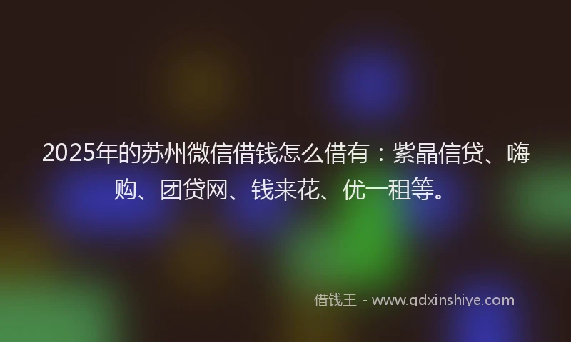2025年的苏州微信借钱怎么借有：紫晶信贷、嗨购、团贷网、钱来花、优一租等。