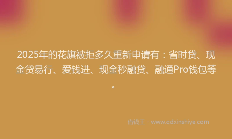 2025年的花旗被拒多久重新申请有：省时贷、现金贷易行、爱钱进、现金秒融贷、融通Pro钱包等。