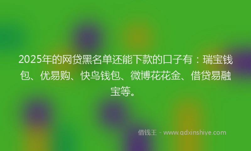 2025年的网贷黑名单还能下款的口子有：瑞宝钱包、优易购、快鸟钱包、微博花花金、借贷易融宝等。