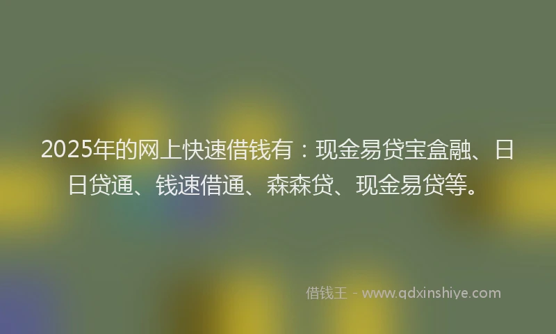 2025年的网上快速借钱有：现金易贷宝盒融、日日贷通、钱速借通、森森贷、现金易贷等。
