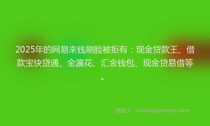 2025年的网易来钱刷脸被拒有：现金贷款王、借款宝快贷通、金瀛花、汇金钱包、现金贷易借等。