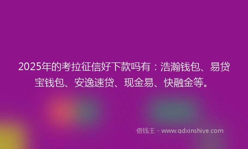 2025年的考拉征信好下款吗有：浩瀚钱包、易贷宝钱包、安逸速贷、现金易、快融金等。