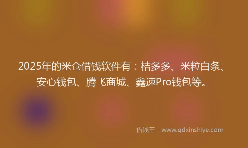 2025年的米仓借钱软件有：桔多多、米粒白条、安心钱包、腾飞商城、鑫速Pro钱包等。