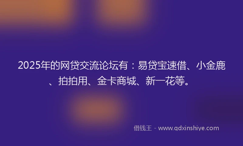 2025年的网贷交流论坛有：易贷宝速借、小金鹿、拍拍用、金卡商城、新一花等。