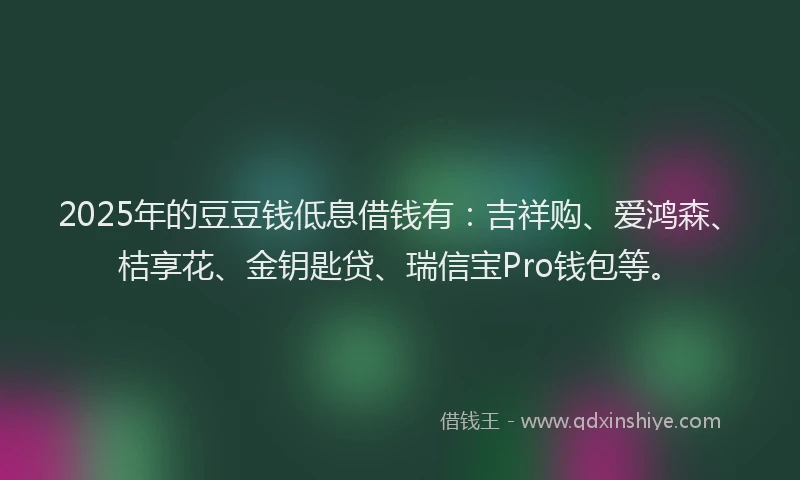 2025年的豆豆钱低息借钱有：吉祥购、爱鸿森、桔享花、金钥匙贷、瑞信宝Pro钱包等。