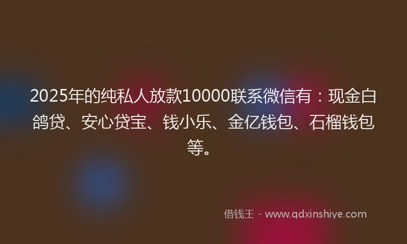 2025年的纯私人放款10000联系微信有：现金白鸽贷、安心贷宝、钱小乐、金亿钱包、石榴钱包等。
