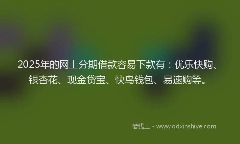 2025年的网上分期借款容易下款有：优乐快购、银杏花、现金贷宝、快鸟钱包、易速购等。