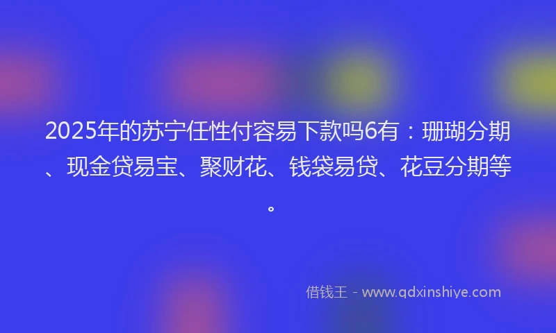 2025年的苏宁任性付容易下款吗6有：珊瑚分期、现金贷易宝、聚财花、钱袋易贷、花豆分期等。