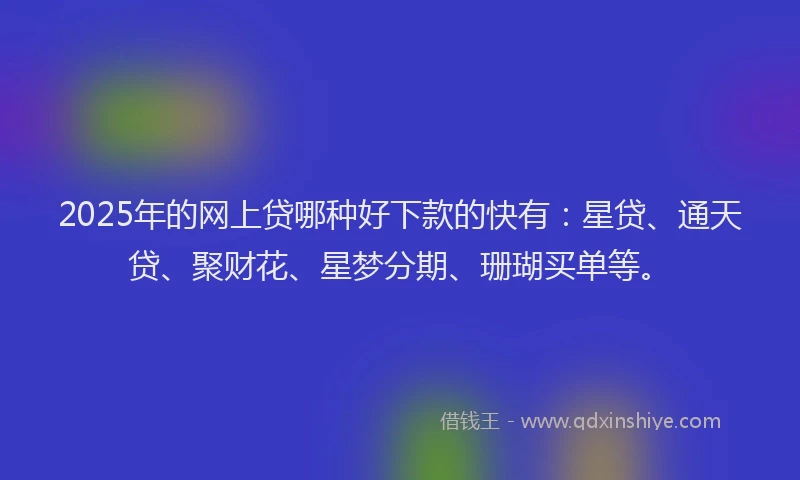 2025年的网上贷哪种好下款的快有：星贷、通天贷、聚财花、星梦分期、珊瑚买单等。