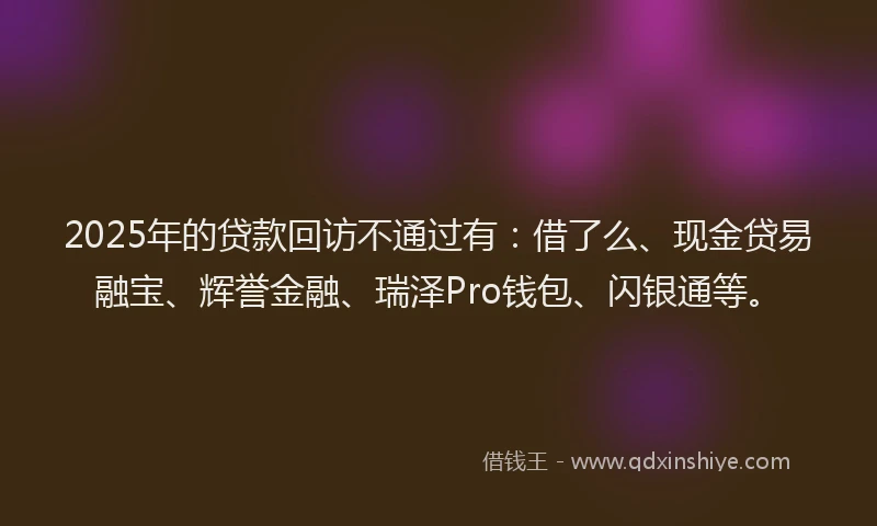2025年的贷款回访不通过有：借了么、现金贷易融宝、辉誉金融、瑞泽Pro钱包、闪银通等。