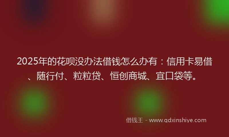 2025年的花呗没办法借钱怎么办有：信用卡易借、随行付、粒粒贷、恒创商城、宜口袋等。