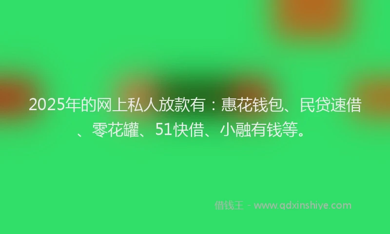 2025年的网上私人放款有:惠花钱包、民贷速借、零花罐、51快借、小融有钱等。