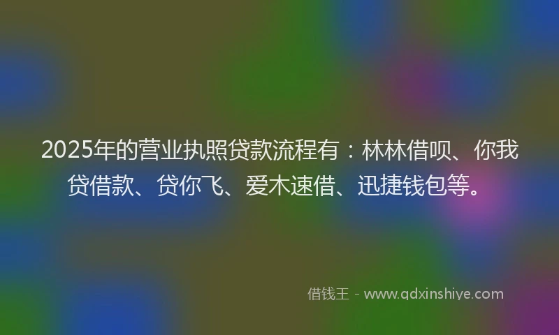 2025年的营业执照贷款流程有：林林借呗、你我贷借款、贷你飞、爱木速借、迅捷钱包等。