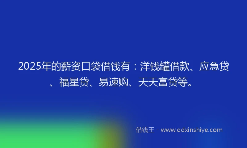 2025年的薪资口袋借钱有:洋钱罐借款、应急贷、福星贷、易速购、天天富贷等。