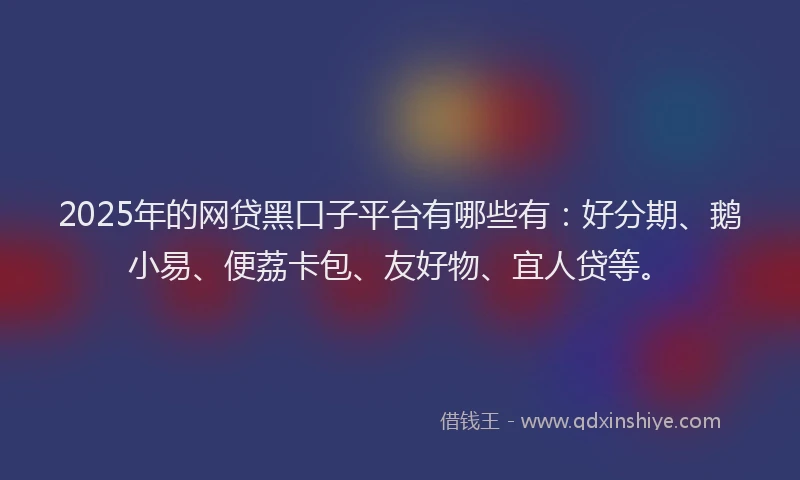 2025年的网贷黑口子平台有哪些有：好分期、鹅小易、便荔卡包、友好物、宜人贷等。