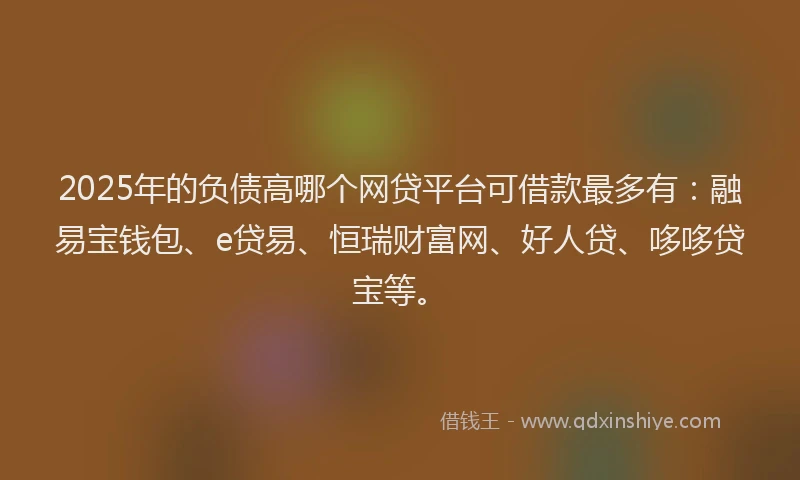 2025年的负债高哪个网贷平台可借款最多有：融易宝钱包、e贷易、恒瑞财富网、好人贷、哆哆贷宝等。