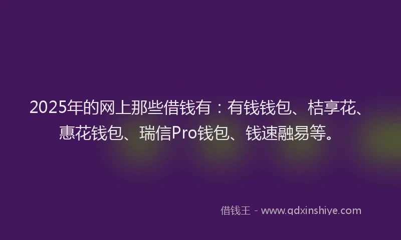 2025年的网上那些借钱有：有钱钱包、桔享花、惠花钱包、瑞信Pro钱包、钱速融易等。